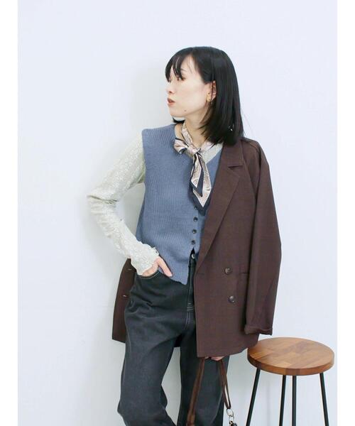 Samansa Mos2 blue（サマンサモスモスブルー）の「バンダナ付きニットベスト（ニット/セーター・レディース・ブルー/キナリ/ブラウン・F）」の14枚目の写真