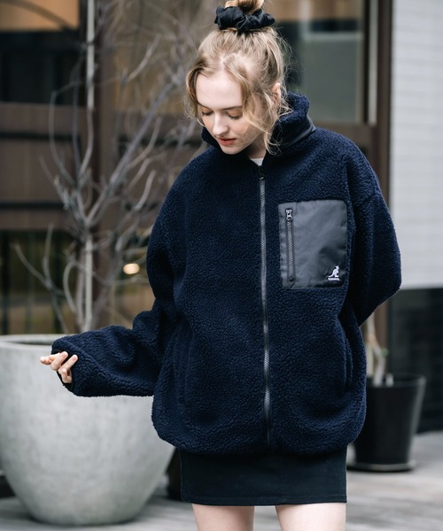 KANGOL（カンゴール）の「KANGOL カンゴール 別注コラボロゴ刺繍シープボアフリースジャケット/ブルゾン（ブルゾン・メンズ・ブラック/オフホワイト/ベージュ/ネイビー/チャコール/ブラウン・M/L/XL）」の9枚目の写真