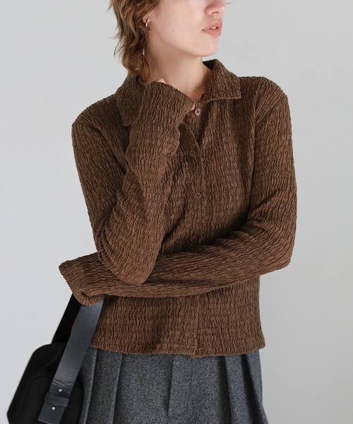 セール】シャーリングポロカーディガン（カーディガン/ボレロ