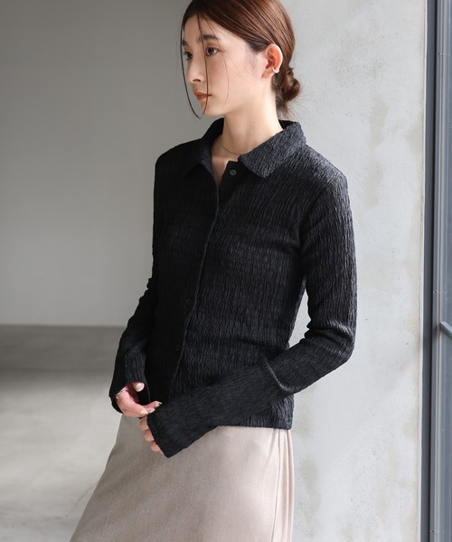 セール】シャーリングポロカーディガン（カーディガン/ボレロ