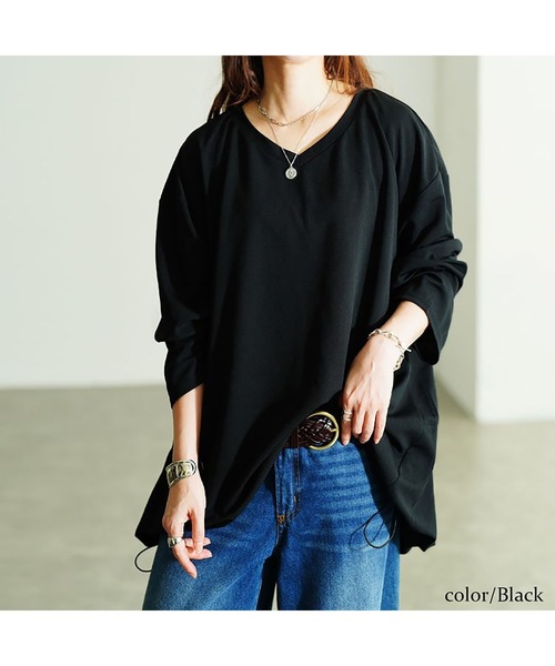 GOLDJAPAN（ゴールドジャパン）の「Vネックバックドロストチュニック【大きいサイズ対応】（チュニック・レディース・ブラック/グリーン/ネイビー・LL～3L/4L～5L）」の9枚目の写真