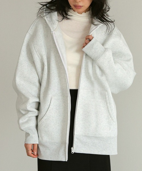 itto...(イット)の「HEAVY WEIGHT SWEAT 裏起毛BIGジップアップパーカー(パーカー・レディース・ブラック/杢グレー/オートミール・M)」の2枚目の写真