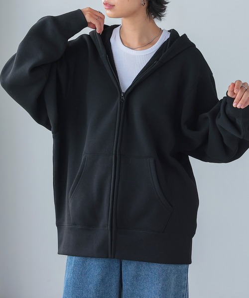 itto...(イット)の「HEAVY WEIGHT SWEAT 裏起毛BIGジップアップパーカー(パーカー・レディース・ブラック/杢グレー/オートミール・M)」の3枚目の写真