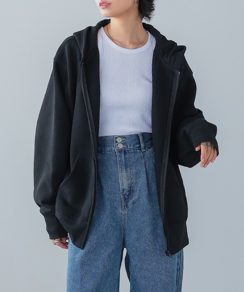 itto...(イット)の「HEAVY WEIGHT SWEAT 裏起毛BIGジップアップパーカー(パーカー・レディース・ブラック/杢グレー/オートミール・M)」の11枚目の写真