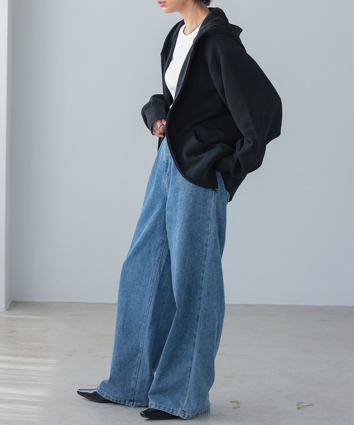 itto...(イット)の「HEAVY WEIGHT SWEAT 裏起毛BIGジップアップパーカー(パーカー・レディース・ブラック/杢グレー/オートミール・M)」の12枚目の写真