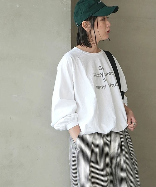 SOLAMONAT（ソラモナ）の「パフ天竺　裾ヒモ長袖プリント so many（Tシャツ/カットソー・レディース・ホワイト×ブラック/杢グレー/ホワイト×グレー/ブラック・FREE）」の2枚目の写真