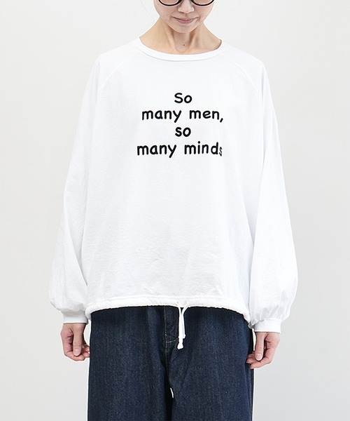 SOLAMONAT（ソラモナ）の「パフ天竺　裾ヒモ長袖プリント so many（Tシャツ/カットソー・レディース・ホワイト×ブラック/杢グレー/ホワイト×グレー/ブラック・FREE）」の8枚目の写真