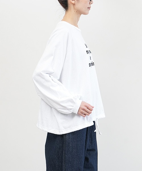 SOLAMONAT（ソラモナ）の「パフ天竺　裾ヒモ長袖プリント so many（Tシャツ/カットソー・レディース・ホワイト×ブラック/杢グレー/ホワイト×グレー/ブラック・FREE）」の9枚目の写真
