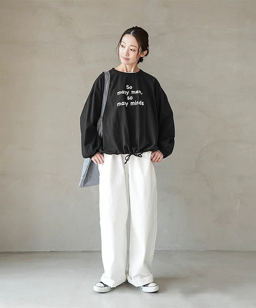 SOLAMONAT（ソラモナ）の「パフ天竺　裾ヒモ長袖プリント so many（Tシャツ/カットソー・レディース・ホワイト×ブラック/杢グレー/ホワイト×グレー/ブラック・FREE）」の22枚目の写真