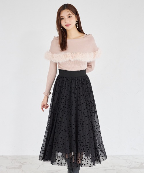 tocco closet(トッコ クローゼット)の「ハート&ドットアソートフロッキーチュールフレアスカート(スカート・レディース・チャコールグレー/アイボリー/ブラック・M)」の3枚目の写真