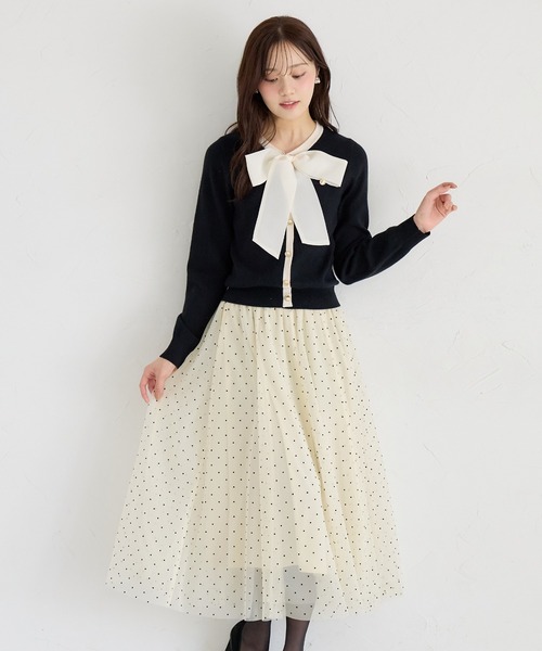 tocco closet(トッコ クローゼット)の「ハート&ドットアソートフロッキーチュールフレアスカート(スカート・レディース・チャコールグレー/アイボリー/ブラック・M)」の1枚目の写真