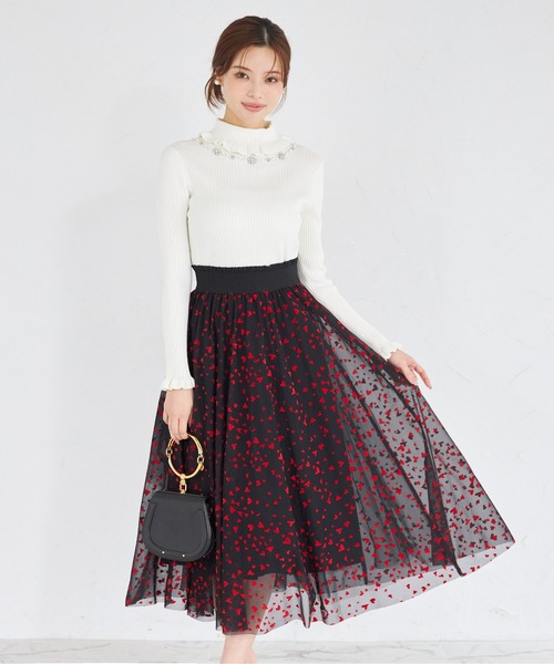 tocco closet(トッコ クローゼット)の「ハート&ドットアソートフロッキーチュールフレアスカート(スカート・レディース・チャコールグレー/アイボリー/ブラック・M)」の2枚目の写真