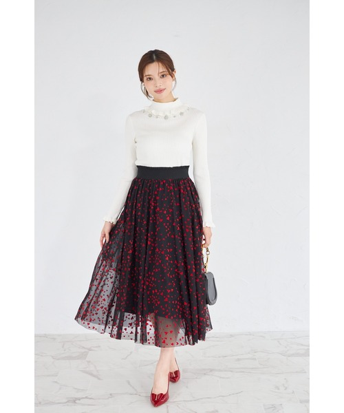 tocco closet(トッコ クローゼット)の「ハート&ドットアソートフロッキーチュールフレアスカート(スカート・レディース・チャコールグレー/アイボリー/ブラック・M)」の4枚目の写真
