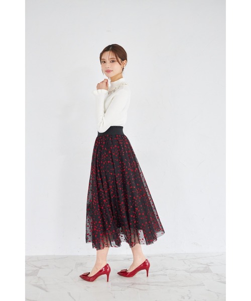 tocco closet(トッコ クローゼット)の「ハート&ドットアソートフロッキーチュールフレアスカート(スカート・レディース・チャコールグレー/アイボリー/ブラック・M)」の5枚目の写真