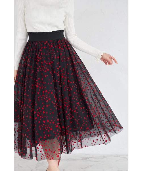 tocco closet(トッコ クローゼット)の「ハート&ドットアソートフロッキーチュールフレアスカート(スカート・レディース・チャコールグレー/アイボリー/ブラック・M)」の8枚目の写真