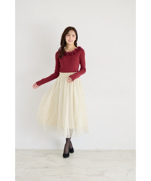 tocco closet(トッコ クローゼット)の「ハート&ドットアソートフロッキーチュールフレアスカート(スカート・レディース・チャコールグレー/アイボリー/ブラック・M)」の12枚目の写真
