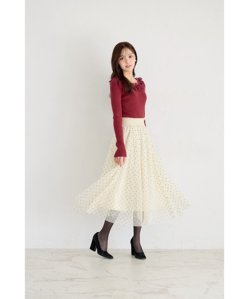 tocco closet(トッコ クローゼット)の「ハート&ドットアソートフロッキーチュールフレアスカート(スカート・レディース・チャコールグレー/アイボリー/ブラック・M)」の13枚目の写真