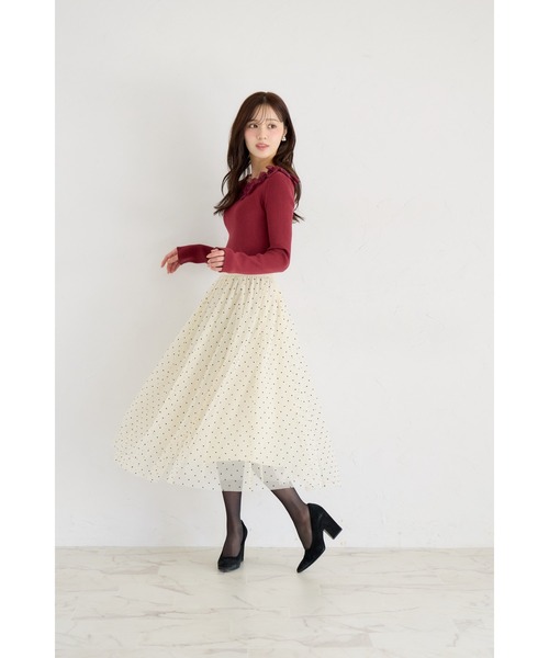 tocco closet(トッコ クローゼット)の「ハート&ドットアソートフロッキーチュールフレアスカート(スカート・レディース・チャコールグレー/アイボリー/ブラック・M)」の14枚目の写真