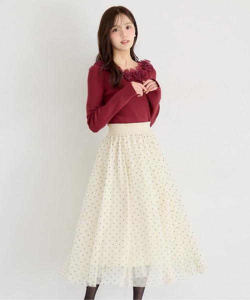 tocco closet(トッコ クローゼット)の「ハート&ドットアソートフロッキーチュールフレアスカート(スカート・レディース・チャコールグレー/アイボリー/ブラック・M)」の16枚目の写真