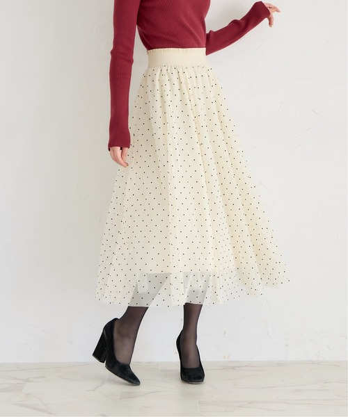 tocco closet(トッコ クローゼット)の「ハート&ドットアソートフロッキーチュールフレアスカート(スカート・レディース・チャコールグレー/アイボリー/ブラック・M)」の20枚目の写真