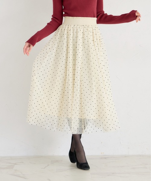 tocco closet(トッコ クローゼット)の「ハート&ドットアソートフロッキーチュールフレアスカート(スカート・レディース・チャコールグレー/アイボリー/ブラック・M)」の19枚目の写真