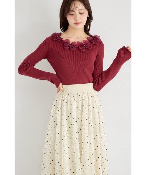 tocco closet(トッコ クローゼット)の「ハート&ドットアソートフロッキーチュールフレアスカート(スカート・レディース・チャコールグレー/アイボリー/ブラック・M)」の18枚目の写真