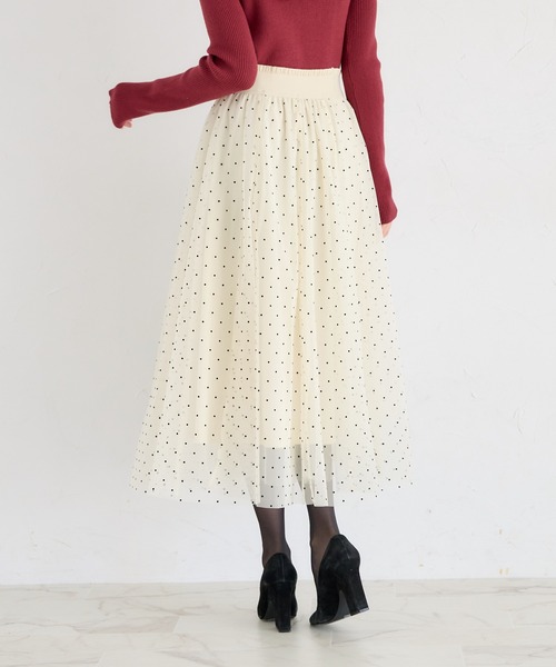 tocco closet(トッコ クローゼット)の「ハート&ドットアソートフロッキーチュールフレアスカート(スカート・レディース・チャコールグレー/アイボリー/ブラック・M)」の21枚目の写真