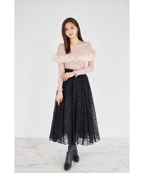 tocco closet(トッコ クローゼット)の「ハート&ドットアソートフロッキーチュールフレアスカート(スカート・レディース・チャコールグレー/アイボリー/ブラック・M)」の22枚目の写真