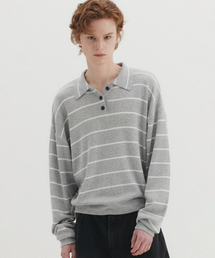 DNSR（ディーエヌエスアール）の「ストライプクロップカラニットグレー（ニット/セーター）」