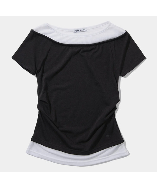 PLACE STUDIO(プレイススタジオ)の「シースルーダブルレイヤードピンタックスリムフィット半袖スリーブTシャツ_3COLOR(Tシャツ/カットソー・レディース・ブルー/ブラック/グレー・FREE)」の2枚目の写真