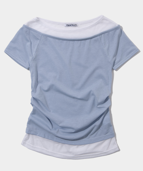 PLACE STUDIO(プレイススタジオ)の「シースルーダブルレイヤードピンタックスリムフィット半袖スリーブTシャツ_3COLOR(Tシャツ/カットソー・レディース・ブルー/ブラック/グレー・FREE)」の16枚目の写真