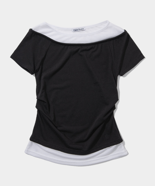 PLACE STUDIO(プレイススタジオ)の「シースルーダブルレイヤードピンタックスリムフィット半袖スリーブTシャツ_3COLOR(Tシャツ/カットソー・レディース・ブルー/ブラック/グレー・FREE)」の10枚目の写真