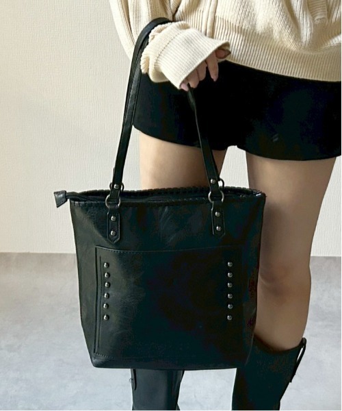 セール】【 Port / ポート 】 フェイクレザー スタッズ トートバッグ