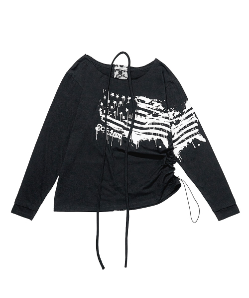 SCHISM INDUCING(スキズムインデューシング)の「GRAFFITI FLAG LS TEE BLACK(Tシャツ/カットソー・レディース・その他・OS)」の2枚目の写真