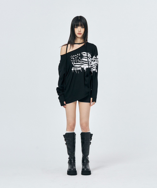 SCHISM INDUCING(スキズムインデューシング)の「GRAFFITI FLAG LS TEE BLACK(Tシャツ/カットソー・レディース・その他・OS)」の6枚目の写真