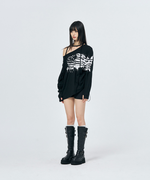 SCHISM INDUCING(スキズムインデューシング)の「GRAFFITI FLAG LS TEE BLACK(Tシャツ/カットソー・レディース・その他・OS)」の7枚目の写真