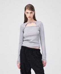 Fur Trimmed Strap T-Shirt Light Grey