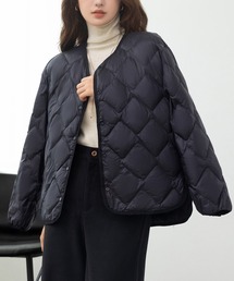 DAY CLOSET | 【おうちで洗える/収納袋付き】軽ふわ。カーブラインで洒落感満点。長袖Vネックノーカラーキルティングダウンブルゾン レディース(ブルゾン)