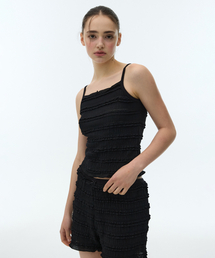 DEARSTALKER | HARU FRILL PATTERNED SLEEVELESS - BLACK(Tシャツ/カットソー)
