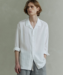 ANOBLIR（アノブリアー）の「ルーズフィットオープンカラーリネンシャツ[ホワイト]（シャツ/ブラウス）」