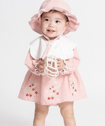 フルーツ刺しゅうシャーリングデザインカバーオール