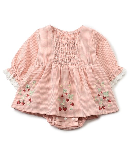 Ampersand（アンパサンド）の「フルーツ刺しゅうシャーリングデザインカバーオール（ロンパース・キッズ・イエロー/ピンク・80/70/60）」の5枚目の写真