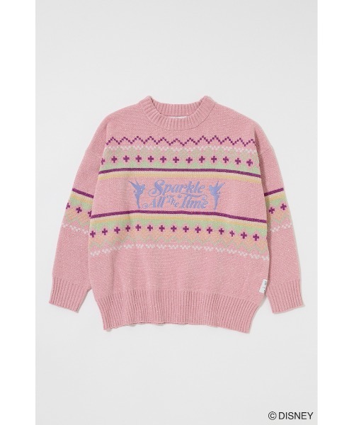Disney SERIES CREATED by MUS（ディズニーシリーズクリエイテッドバイエムユーエス）の「MD OT FAIR ISLE KN トップス / TINK（ニット/セーター・レディース・オフホワイト/グリーン/ピンク・FREE）」の3枚目の写真