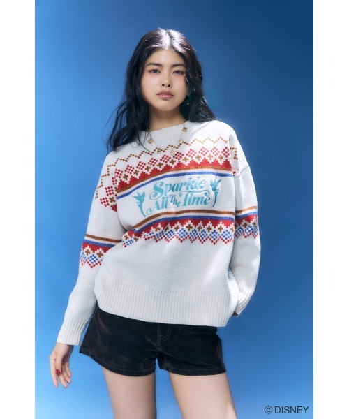 Disney SERIES CREATED by MUS（ディズニーシリーズクリエイテッドバイエムユーエス）の「MD OT FAIR ISLE KN トップス / TINK（ニット/セーター・レディース・オフホワイト/グリーン/ピンク・FREE）」の8枚目の写真