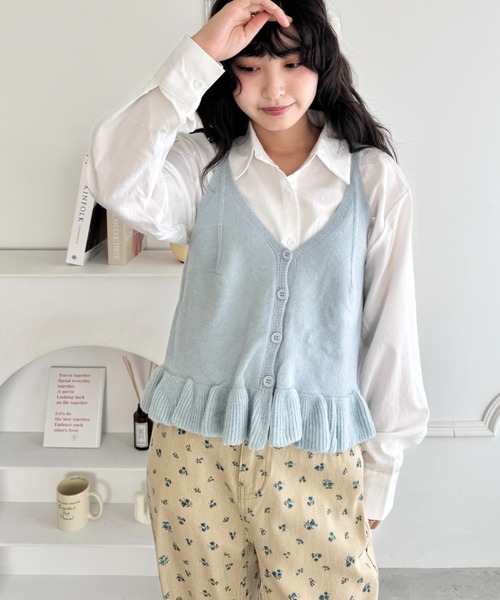 SOLLON.（ソルロン）の「【2点セット】シャツ+裾フリルビスチェ（シャツ/ブラウス・レディース・オフホワイト/ピンク/ライトブルー・FREE）」の11枚目の写真
