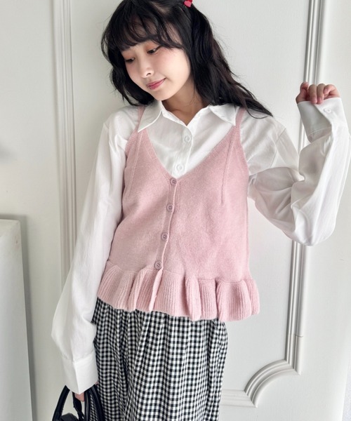 SOLLON.（ソルロン）の「【2点セット】シャツ+裾フリルビスチェ（シャツ/ブラウス・レディース・オフホワイト/ピンク/ライトブルー・FREE）」の4枚目の写真