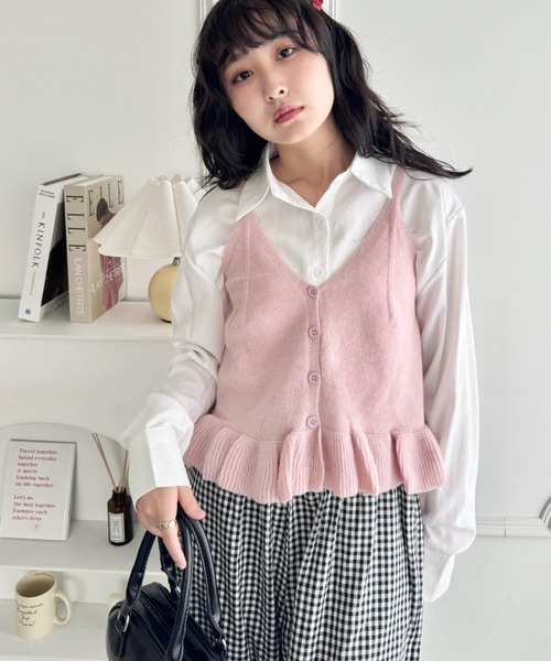SOLLON.（ソルロン）の「【2点セット】シャツ+裾フリルビスチェ（シャツ/ブラウス・レディース・オフホワイト/ピンク/ライトブルー・FREE）」の5枚目の写真