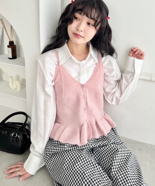 SOLLON.（ソルロン）の「【2点セット】シャツ+裾フリルビスチェ（シャツ/ブラウス・レディース・オフホワイト/ピンク/ライトブルー・FREE）」の8枚目の写真