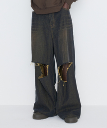 SSERPE（セルぺ）の「Destroyed Nee Wide Denim Pants Dirty Blue & Mustard（デニムパンツ）」