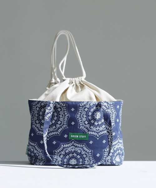 GREEN STUFF(グリーンスタッフ)の「boat string bag 66 paisley - navy M(エコバッグ/サブバッグ・レディース・その他・FREE)」の3枚目の写真